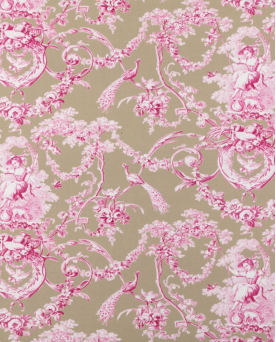 Tissu Thevenon Toile de Jouy Ludivine Fuschia fond lin 1161664
