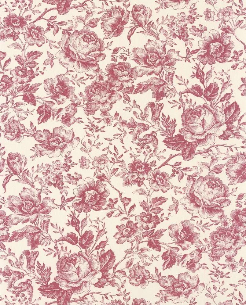 Papier peint intissé floral Rouge Les Belles Toiles de Jouy 2