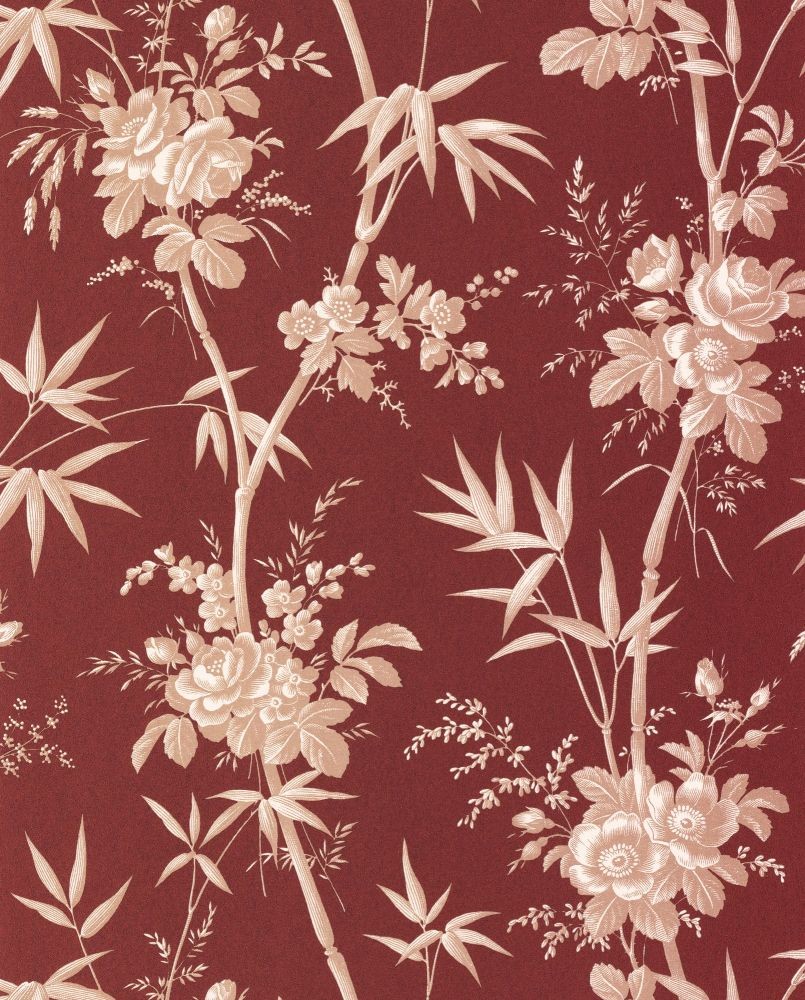 Papier peint intissé floral Rouge Les Belles Toiles de Jouy 2