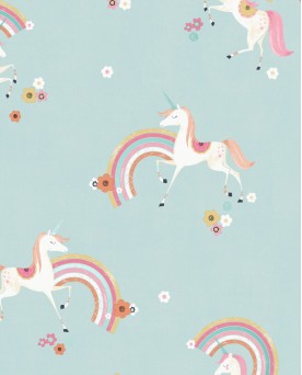 Papier peint intissé enfant Bleu Licorne