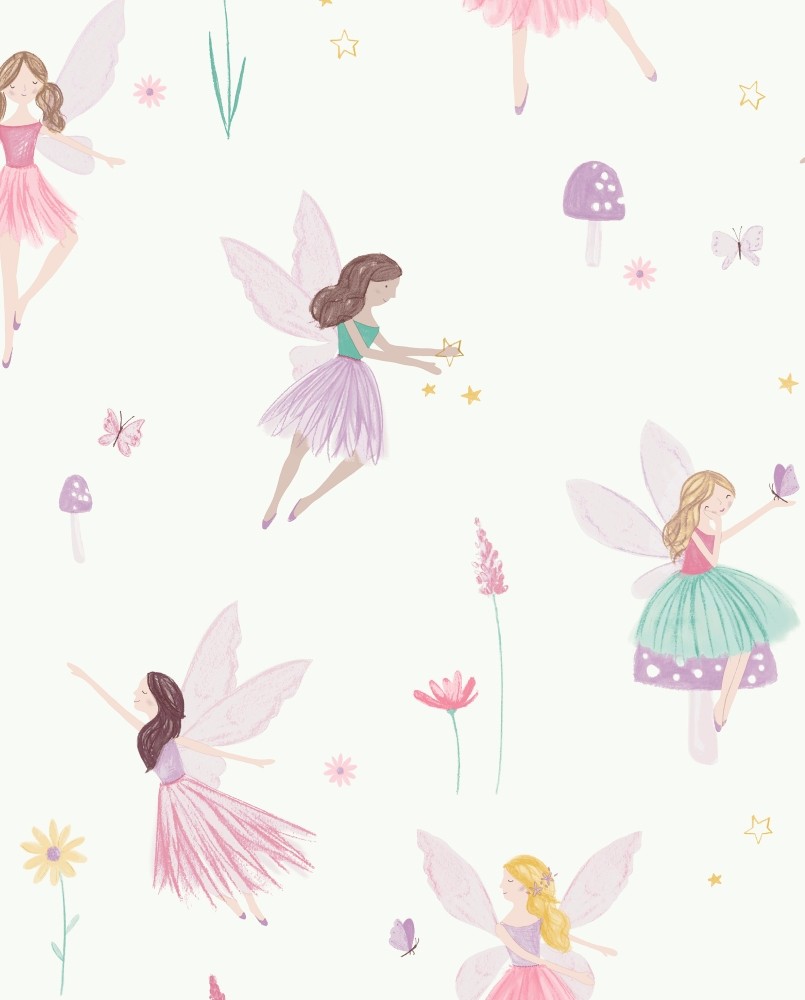 Papier peint intissé enfant Rose Fées