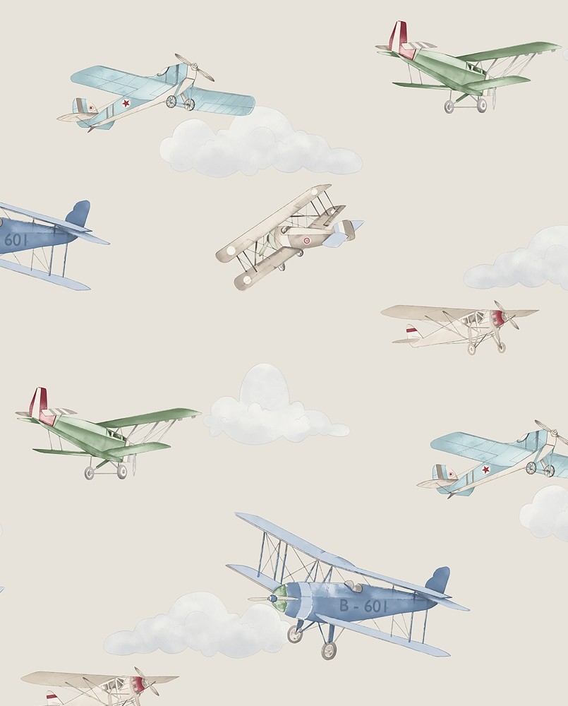 Papier peint intissé enfant Beige Avion