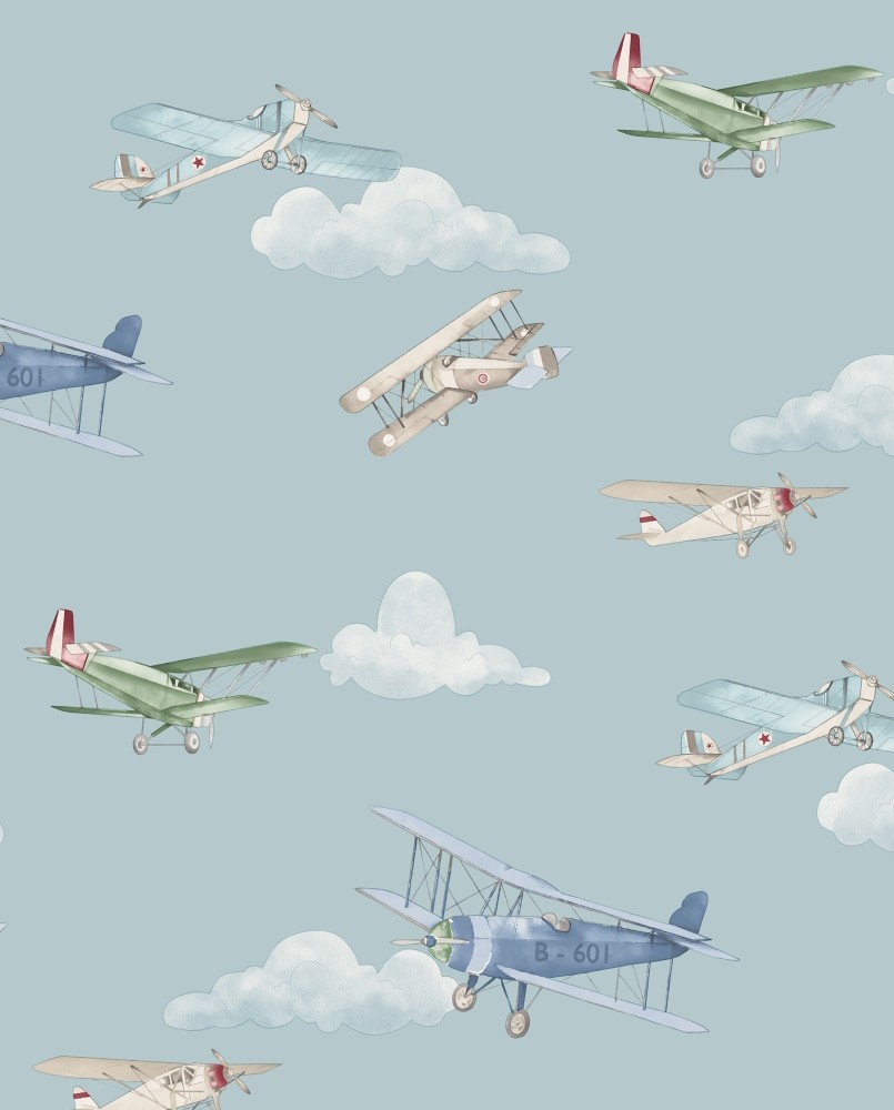 Papier peint intissé enfant Bleu Avion