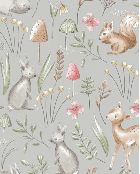 Papier peint intissé enfant Gris Forêt Enchantée