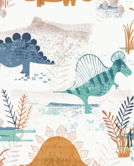 Papier peint intissé enfant Bleu Dinosaure