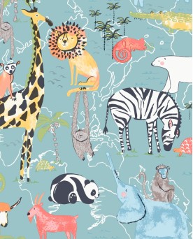 Papier peint intissé enfant Bleu Savane Joyeuse