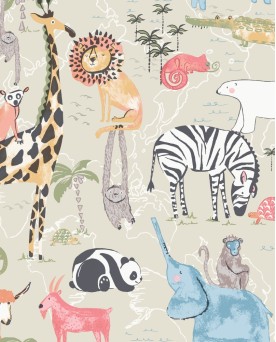 Papier peint intissé enfant Beige Savane Joyeuse