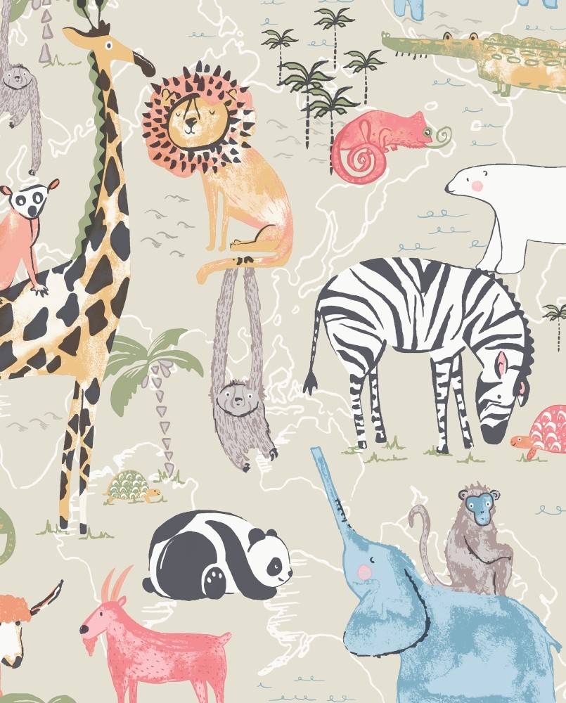 Papier peint intissé enfant Beige Savane Joyeuse